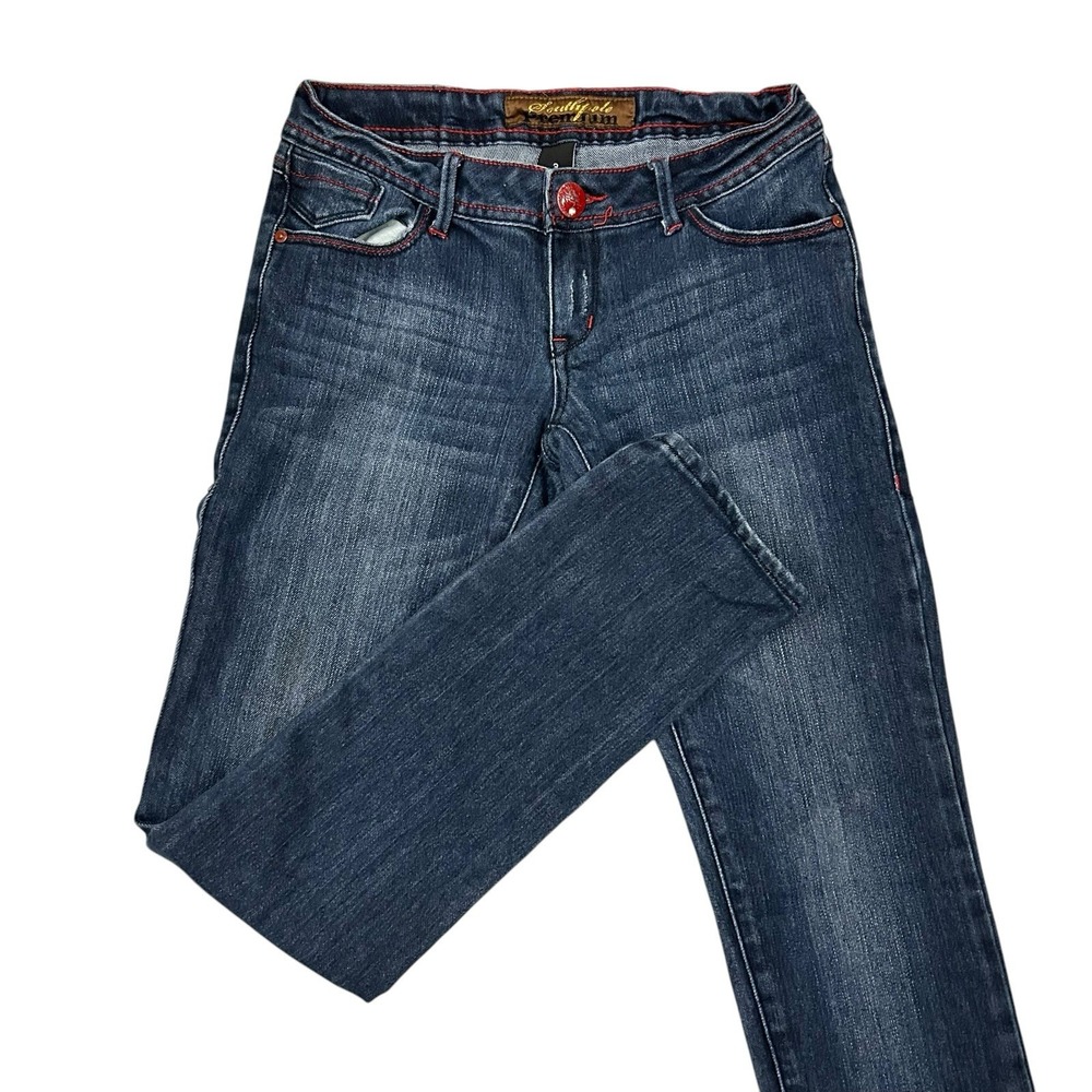 Southpole Premium Jeans Women's 3 Blue‎ Dark Wash Rhinestone Heart 30" Inseam